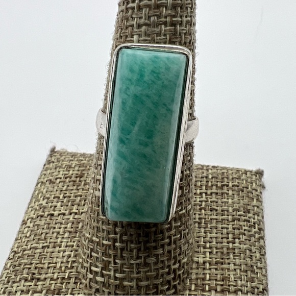 New Amazonite Stone Crystal Silver Overlay Ring Size 7 - Picture 9 of 9